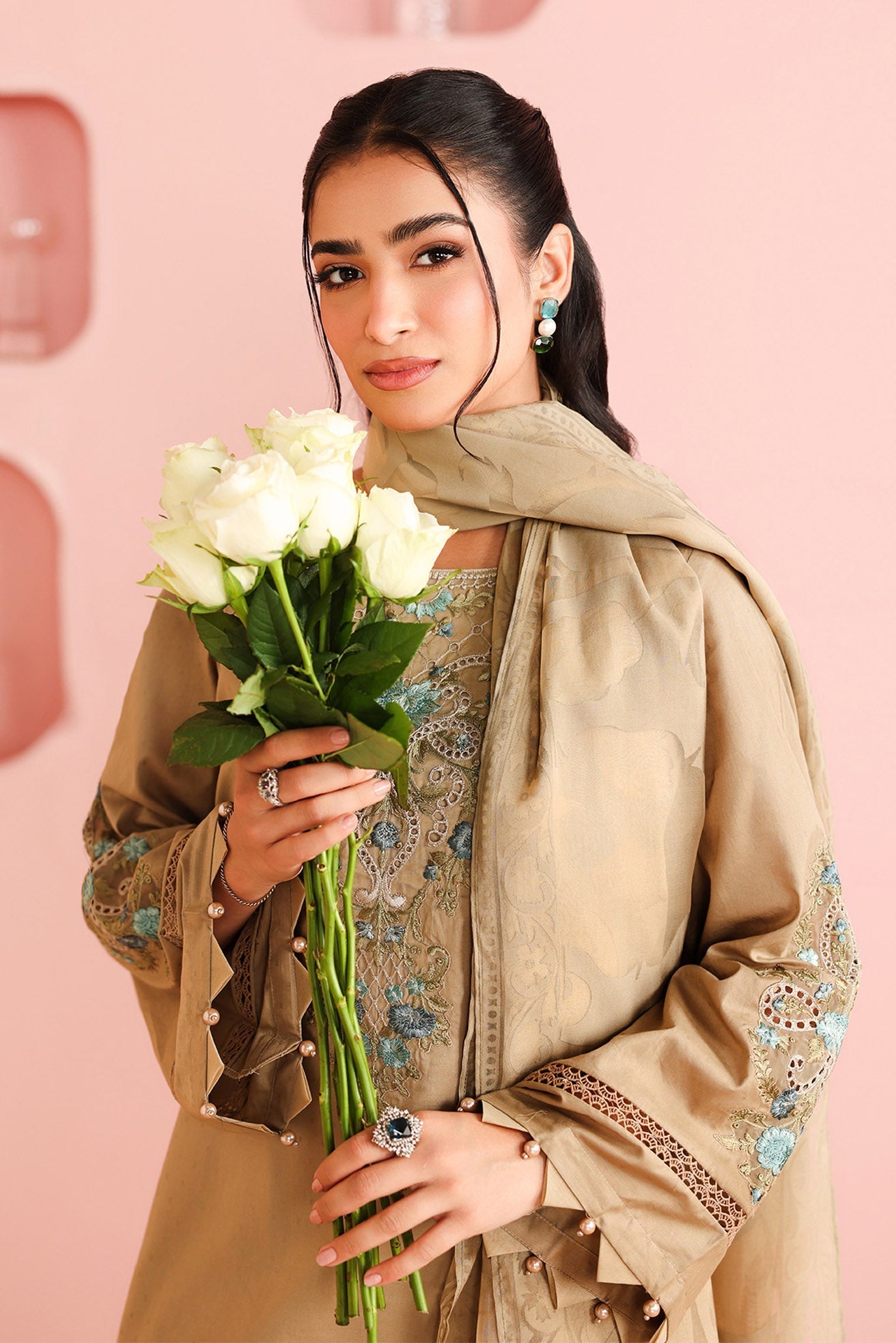 Maria B | Luxury Winter Pret 25 | DW-PF25-03-Coffee - Ladies Clothes - Maria Faisal