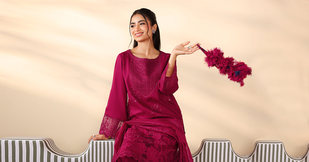 Maria B | Luxury Winter Pret 25 | DW-PF25-07-Maroon - Ladies Clothes - Maria Faisal