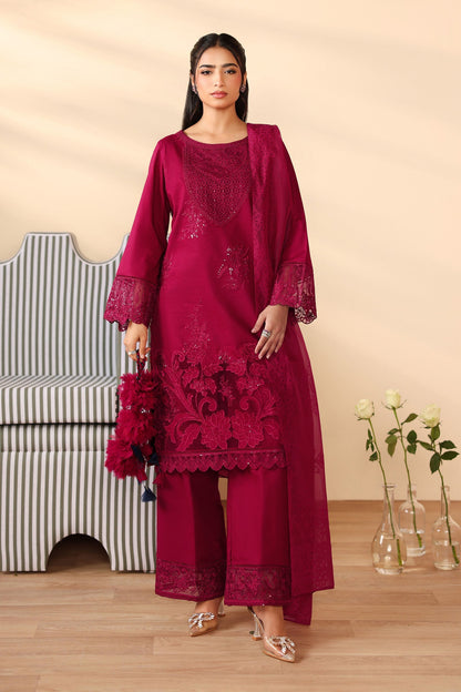 Maria B | Pre Fall Dresses | 3 Piece Embroidered Dobby Suit Maroon - Ladies Clothes - Maria Faisal