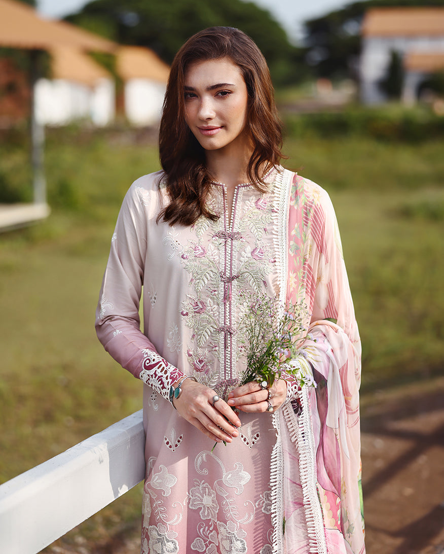 Mushq | Solace Ombre Chikankari | Dew Drift - Luxury Dress - available at Maria Faisal in UK and USA.