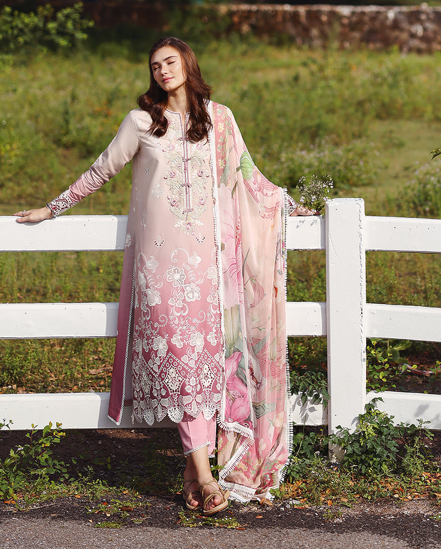 Mushq | Solace Ombre Chikankari | Dew Drift - Luxury Dress - available at Maria Faisal in UK and USA.