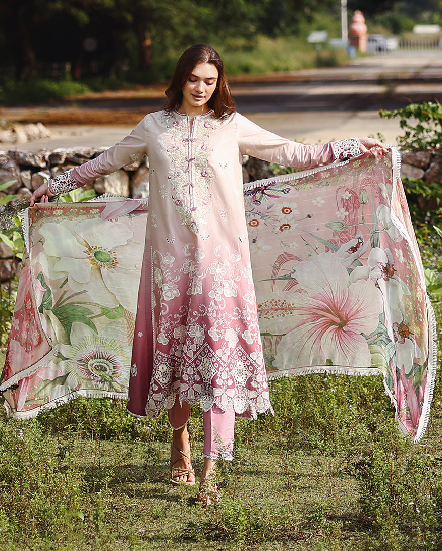 Mushq | Solace Ombre Chikankari | Dew Drift - Luxury Dress - available at Maria Faisal in UK and USA.