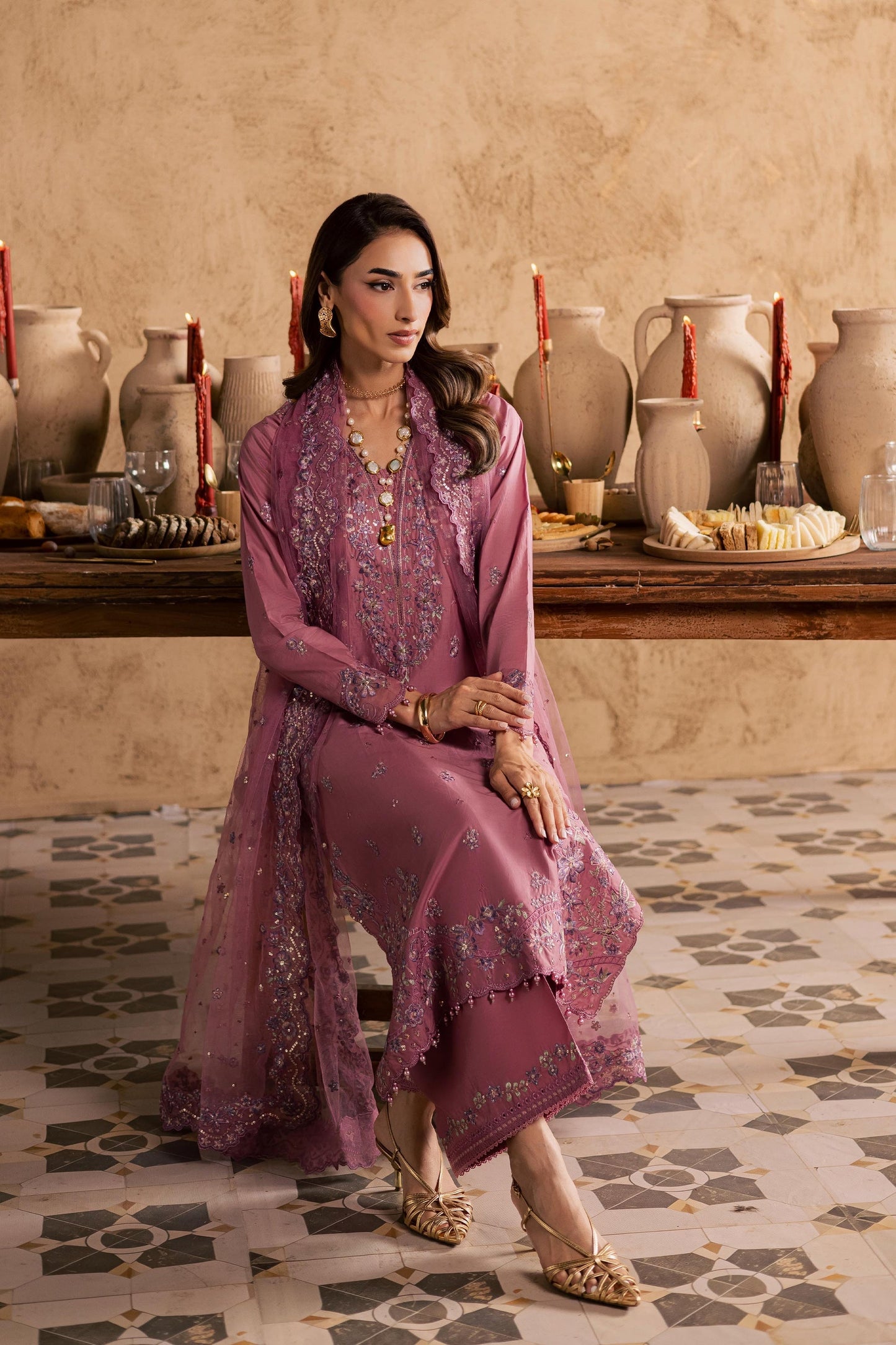 Batik | Festive Eid 26 | Dhinara - Luxury Dress - available at Maria Faisal in UK and USA.