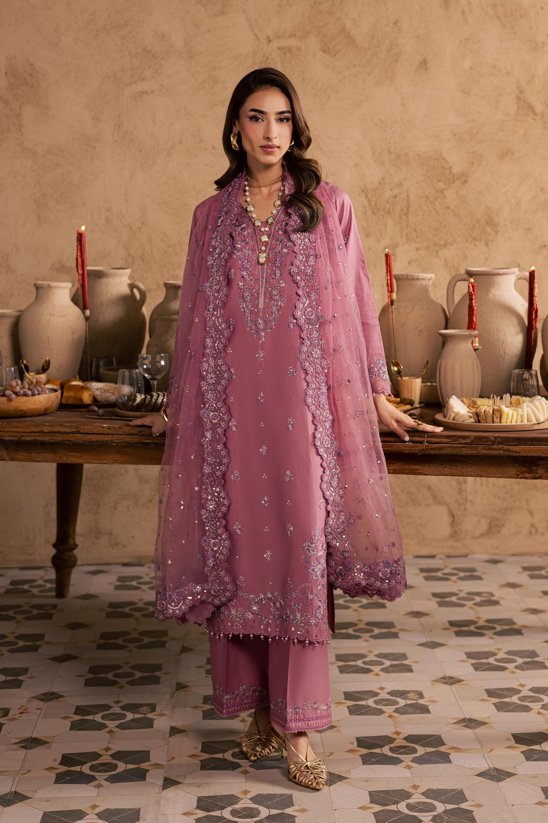 Batik | Festive Eid 26 | Dhinara - Luxury Dress - available at Maria Faisal in UK and USA.