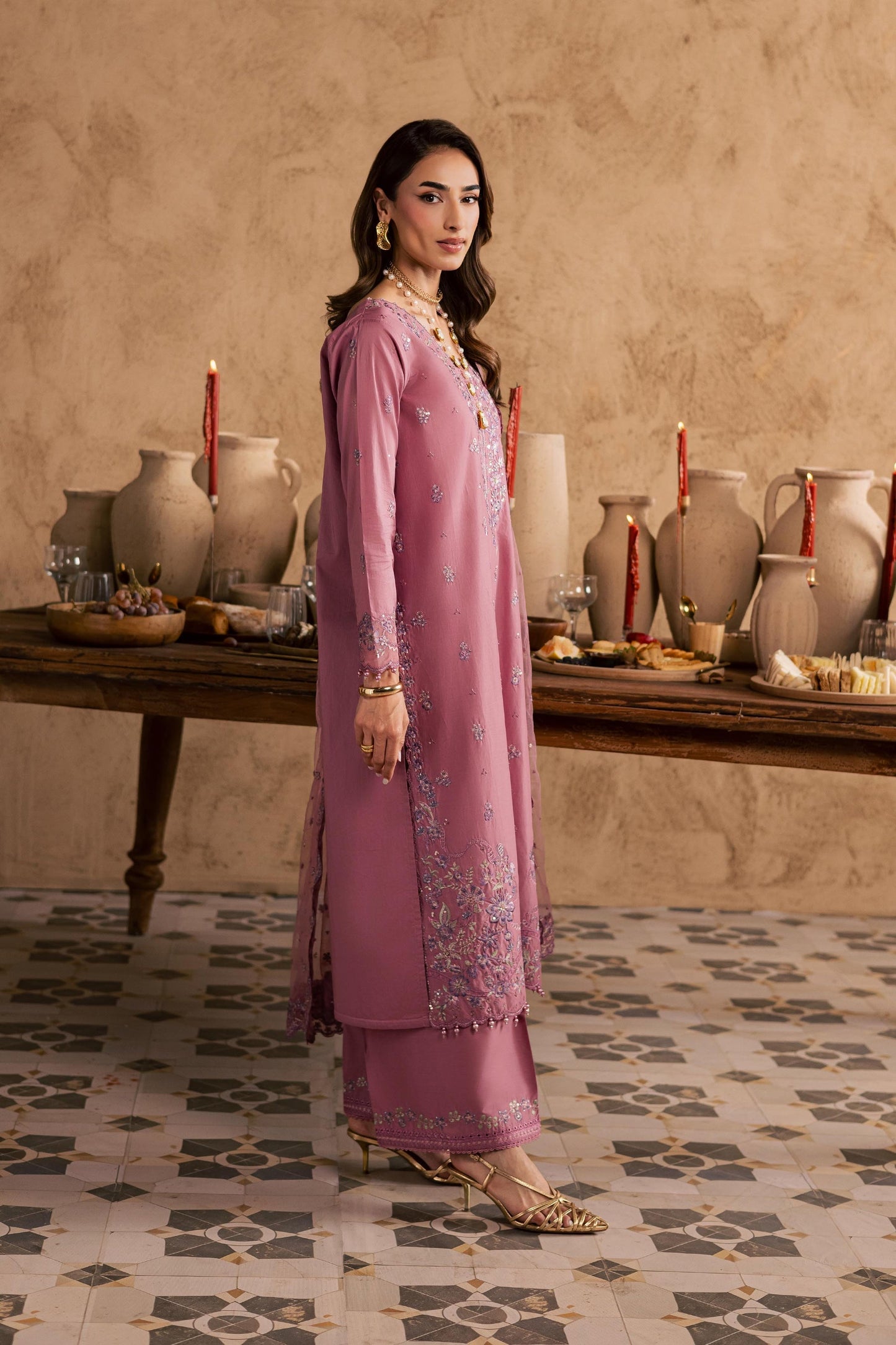 Batik | Festive Eid 26 | Dhinara - Luxury Dress - available at Maria Faisal in UK and USA.