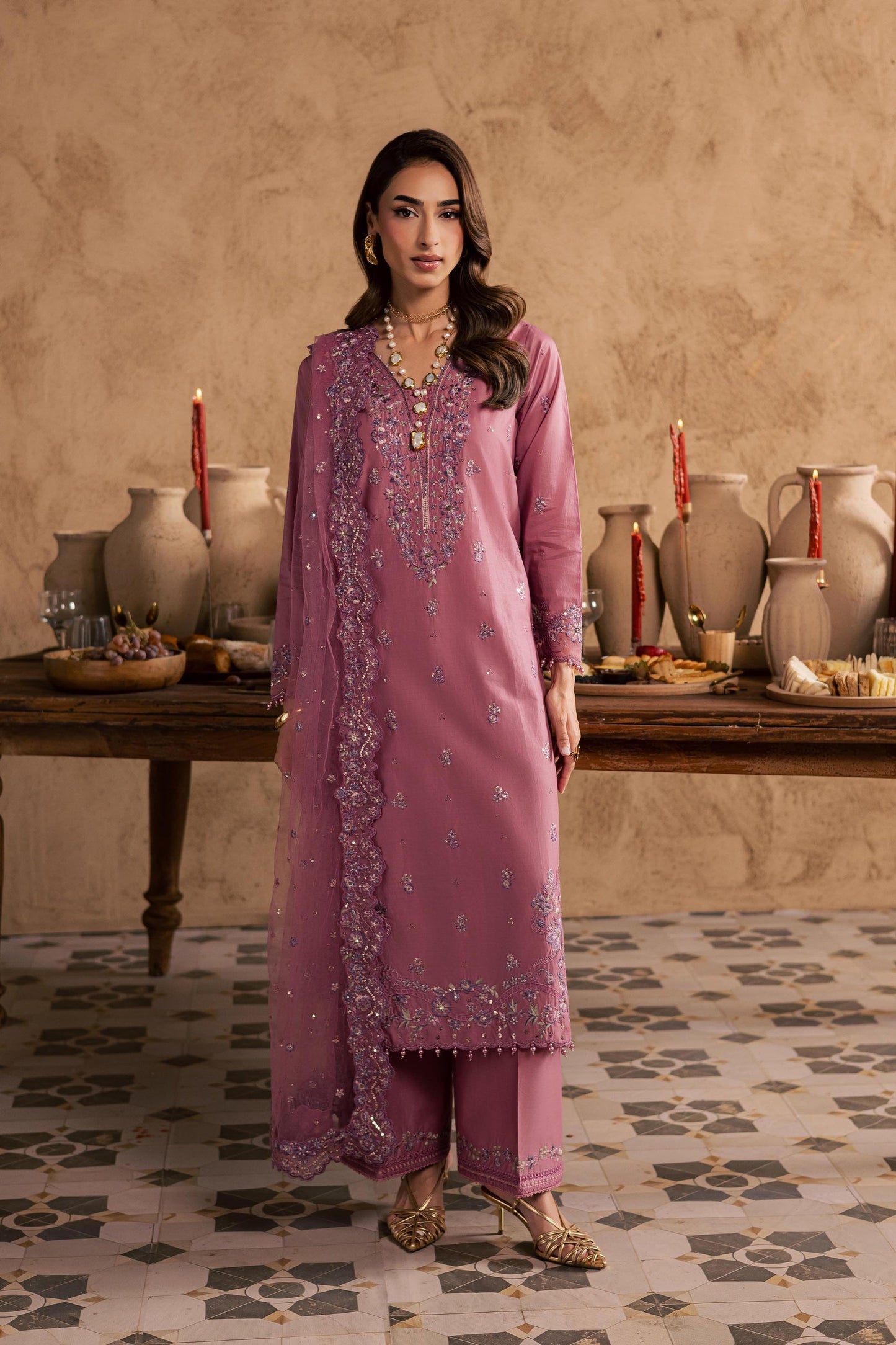 Batik | Festive Eid 26 | Dhinara - Luxury Dress - available at Maria Faisal in UK and USA.