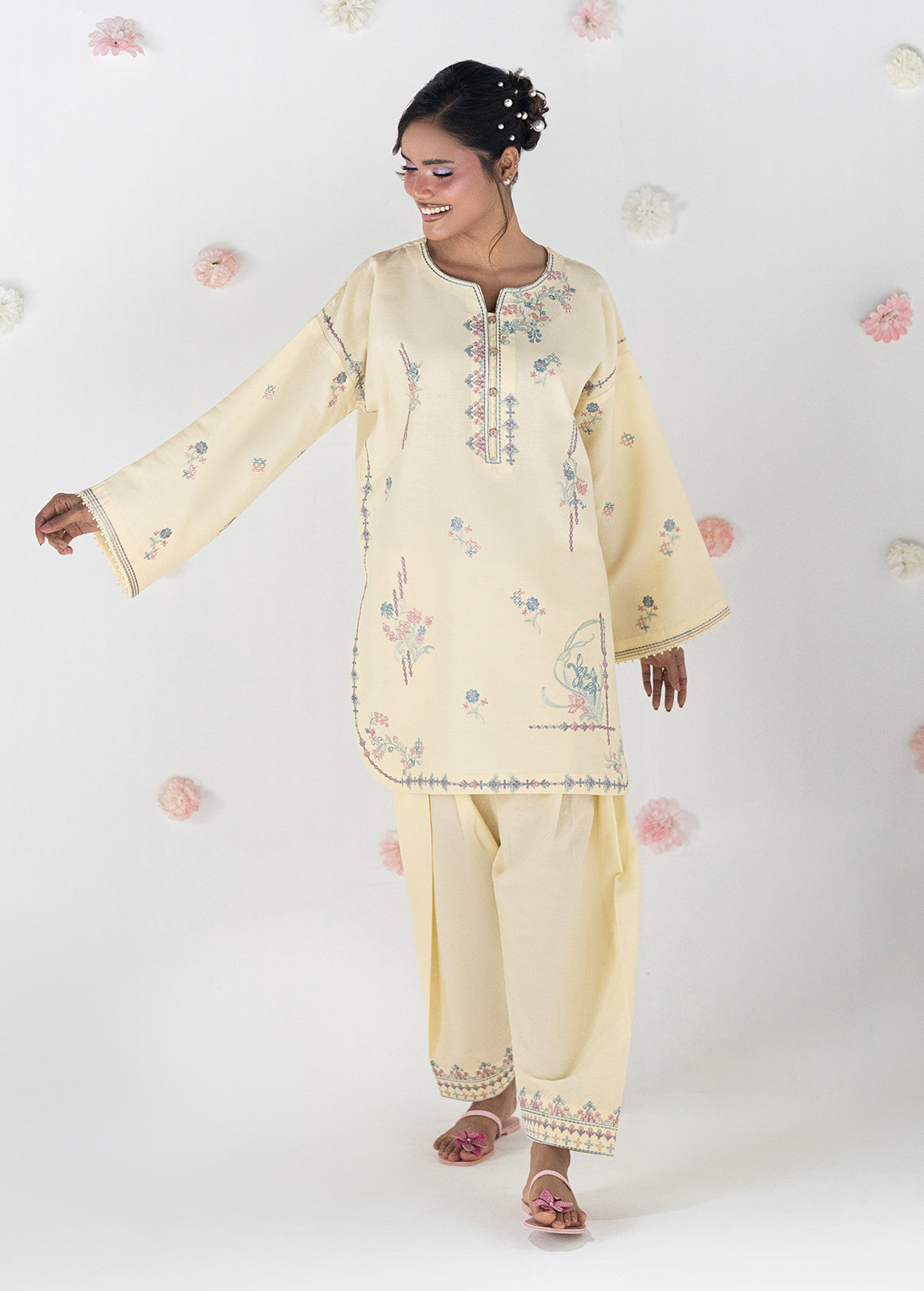 Sahane | Blush n Bliss Premium | LP63008 Honey Butter - Casual Dress - available at Maria Faisal in UK and USA.