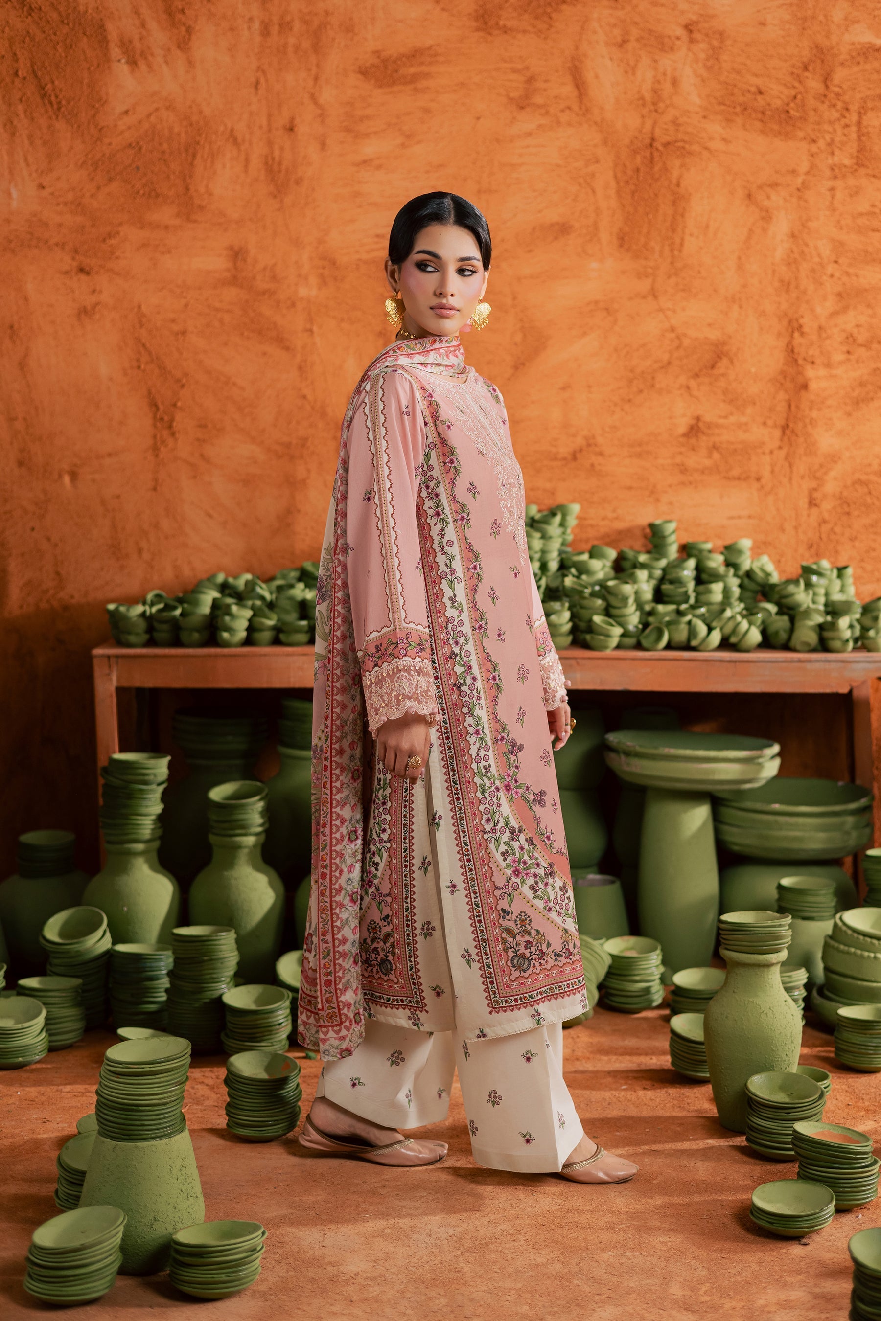 Batik | Festive Eid 26 | Dusty Peach - Luxury Dress - available at Maria Faisal in UK and USA.