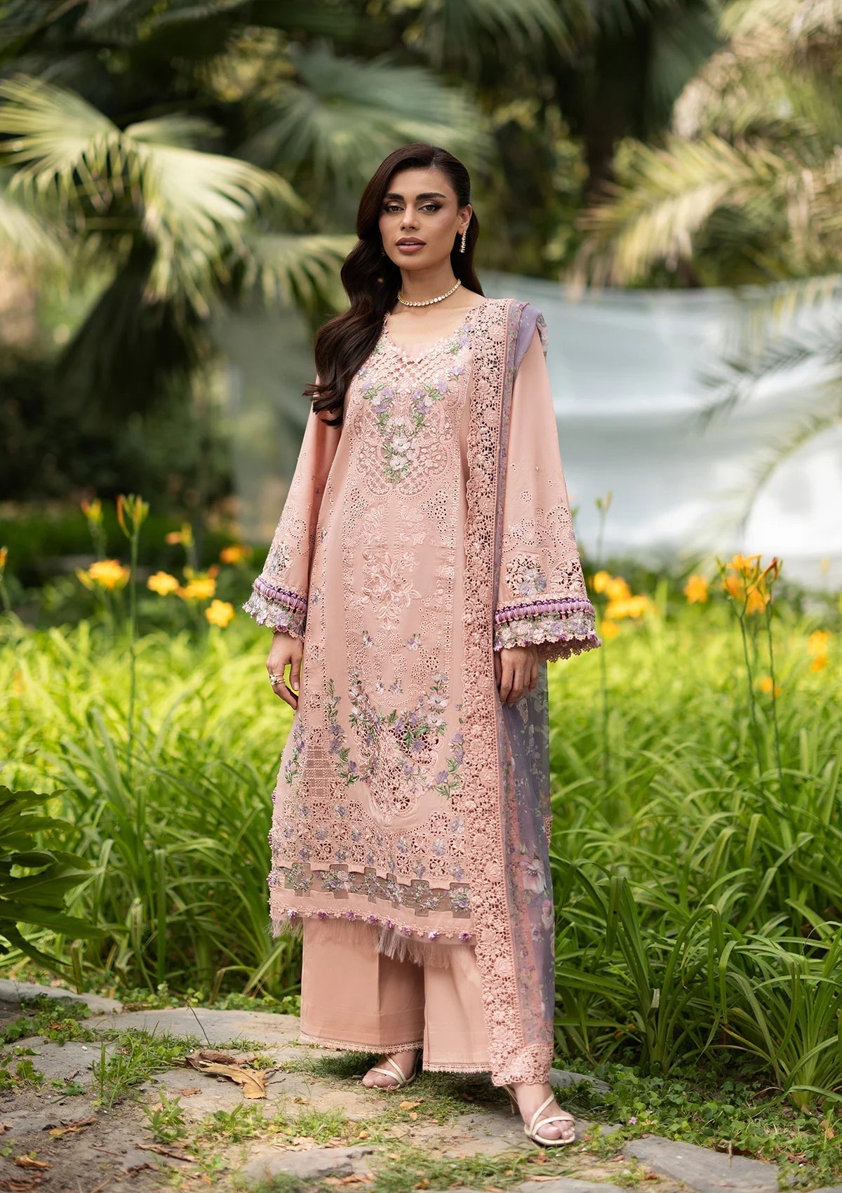 Elaf Premium | Luxury Lawn 26 | ELQ-6A BLUSHING ROSE - Luxury Dress - available at Maria Faisal in UK and USA.