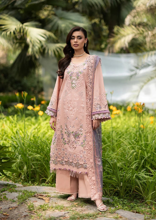 Elaf Premium | Luxury Lawn 26 | ELQ-6A BLUSHING ROSE - Luxury Dress - available at Maria Faisal in UK and USA.