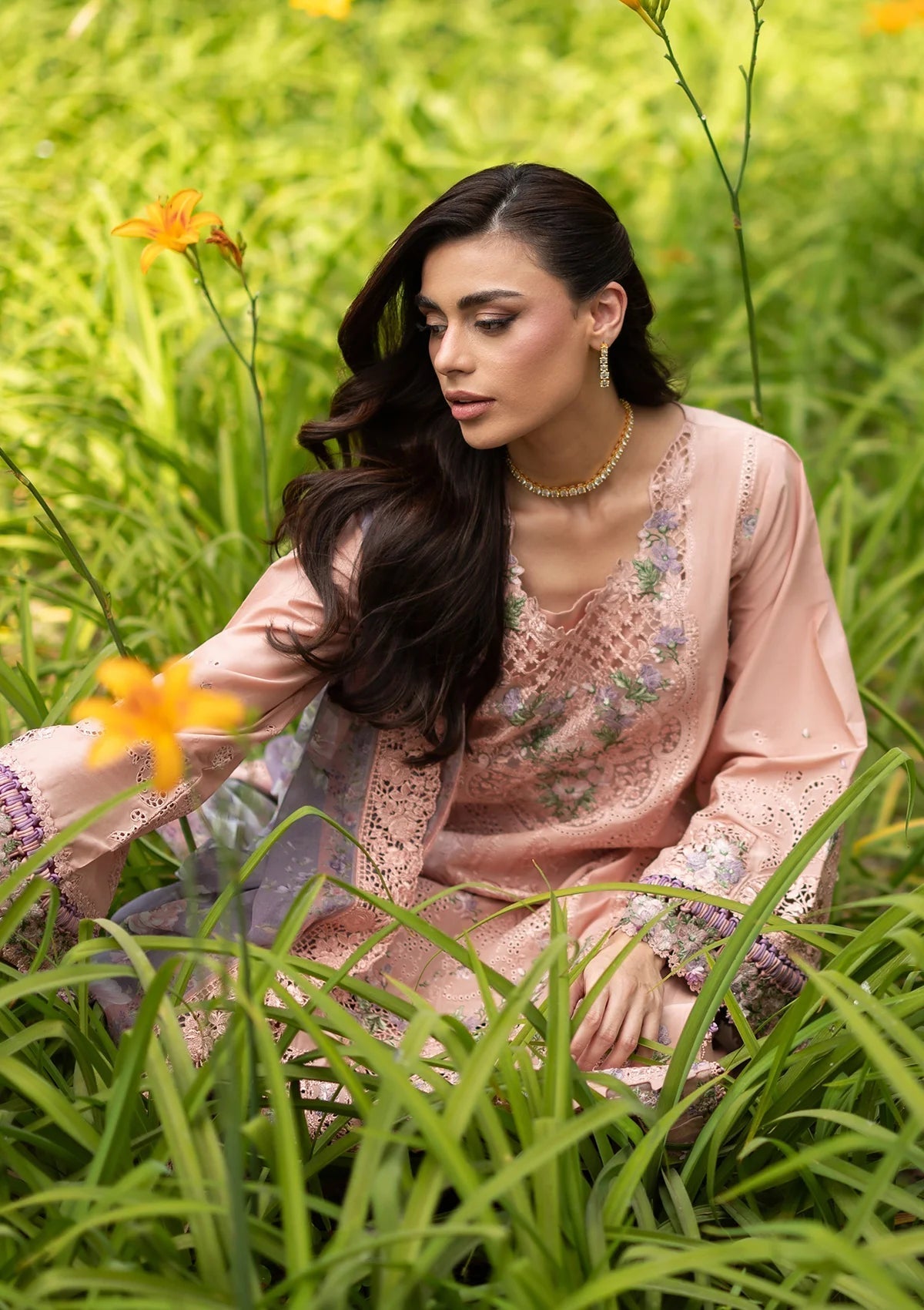 Elaf Premium | Luxury Lawn 26 | ELQ-6A BLUSHING ROSE - Luxury Dress - available at Maria Faisal in UK and USA.