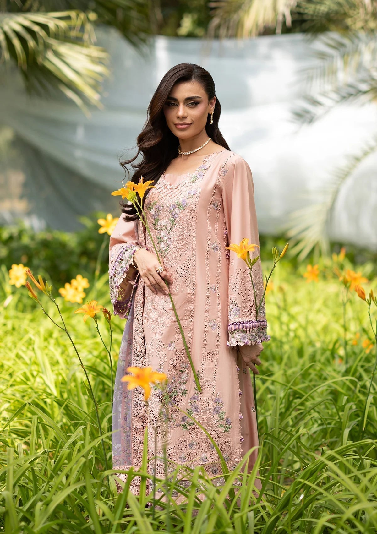 Elaf Premium | Luxury Lawn 26 | ELQ-6A BLUSHING ROSE - Luxury Dress - available at Maria Faisal in UK and USA.