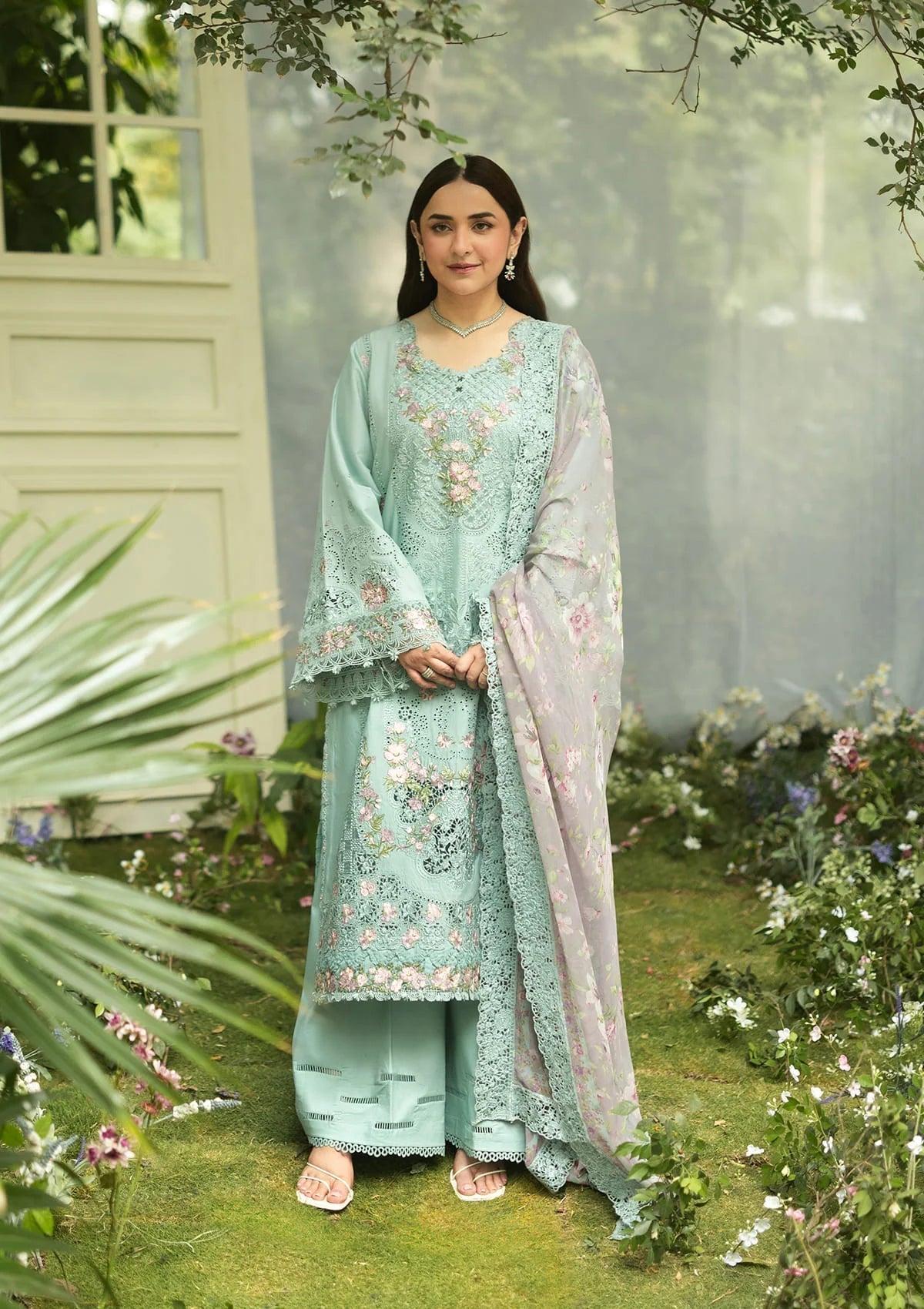 Elaf Premium | Luxury Lawn 26 | ELQ-6B MINT STORY - Luxury Dress - available at Maria Faisal in UK and USA.
