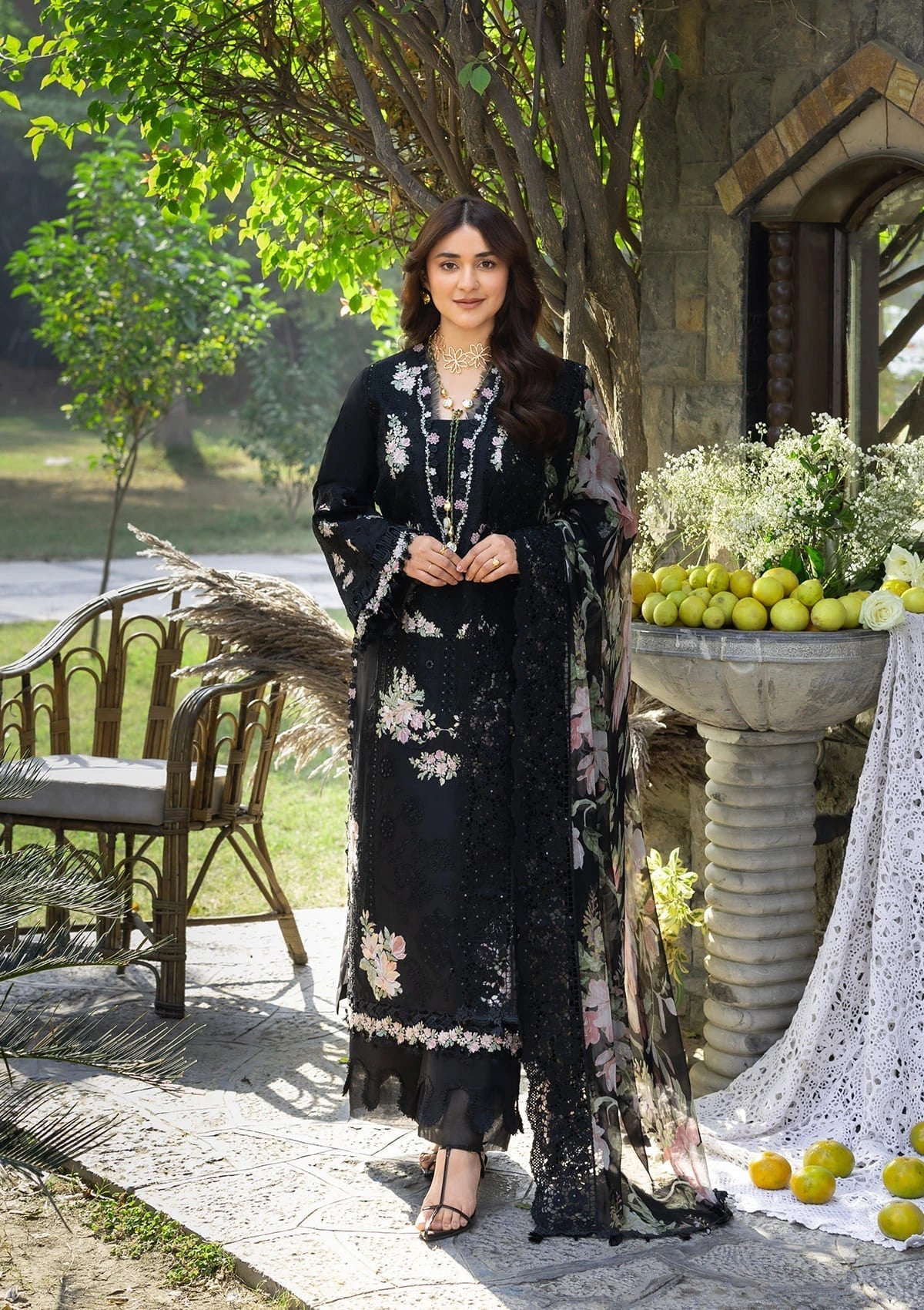 Elaf Premium | Luxury Lawn 26 | ELY-2B MIDNIGHT BLOSSOM - Luxury Dress - available at Maria Faisal in UK and USA.
