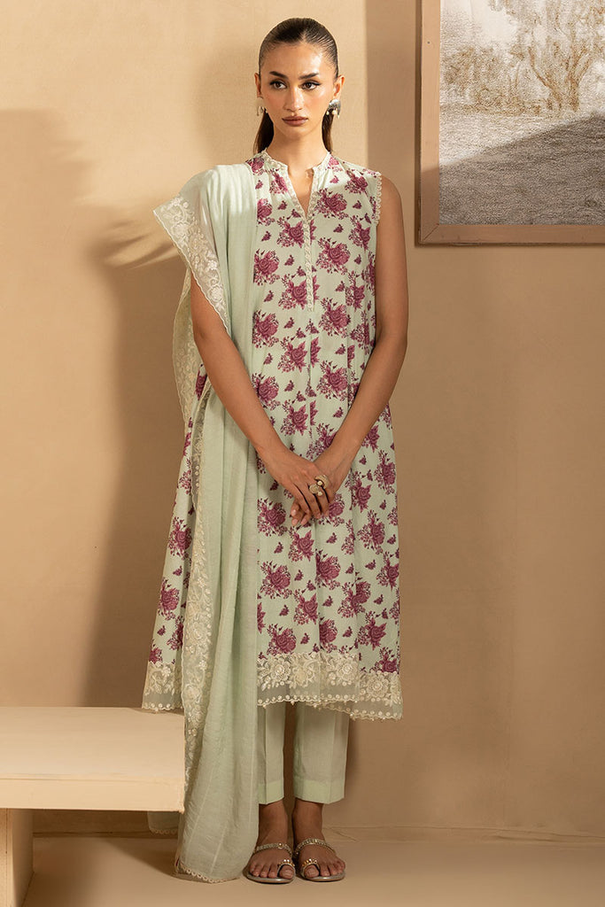 Cross Stitch | Emb Lawn Mahiri 26 | PISTACHIO DUST - Luxury Dress - available at Maria Faisal in UK and USA.