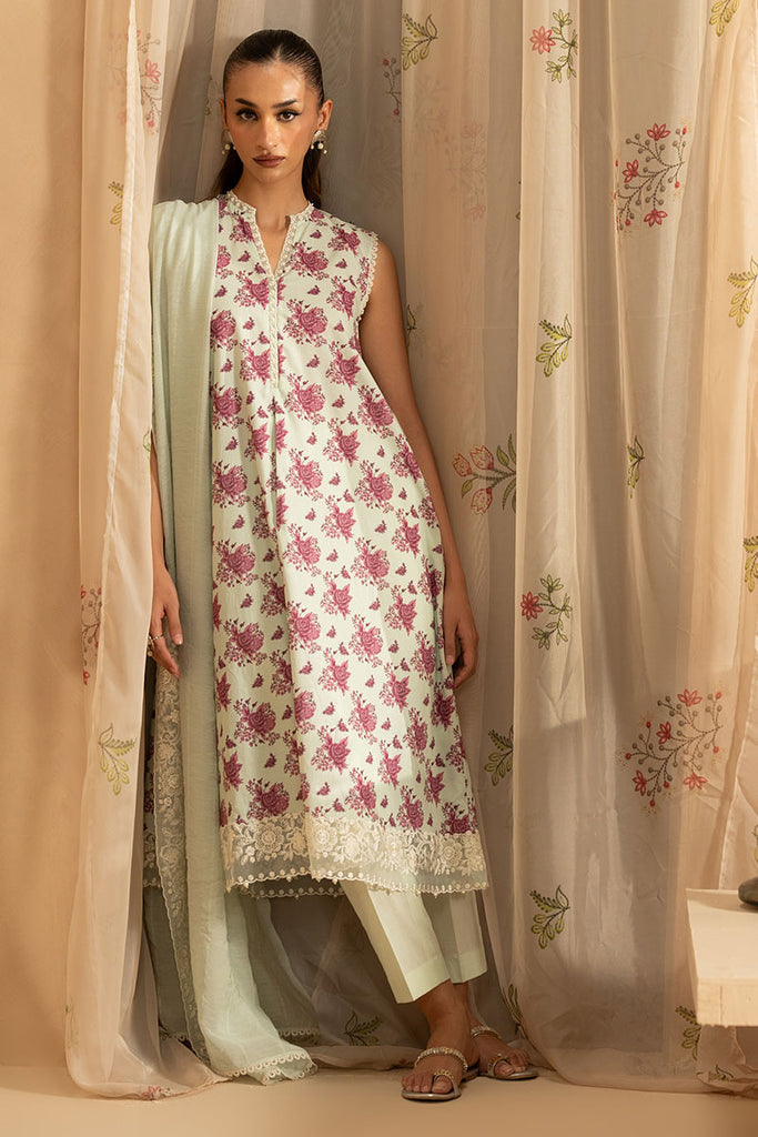Cross Stitch | Emb Lawn Mahiri 26 | PISTACHIO DUST - Luxury Dress - available at Maria Faisal in UK and USA.