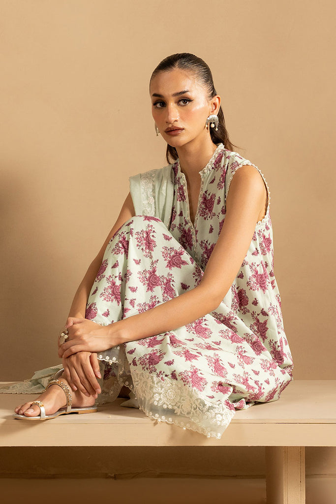 Cross Stitch | Emb Lawn Mahiri 26 | PISTACHIO DUST - Luxury Dress - available at Maria Faisal in UK and USA.