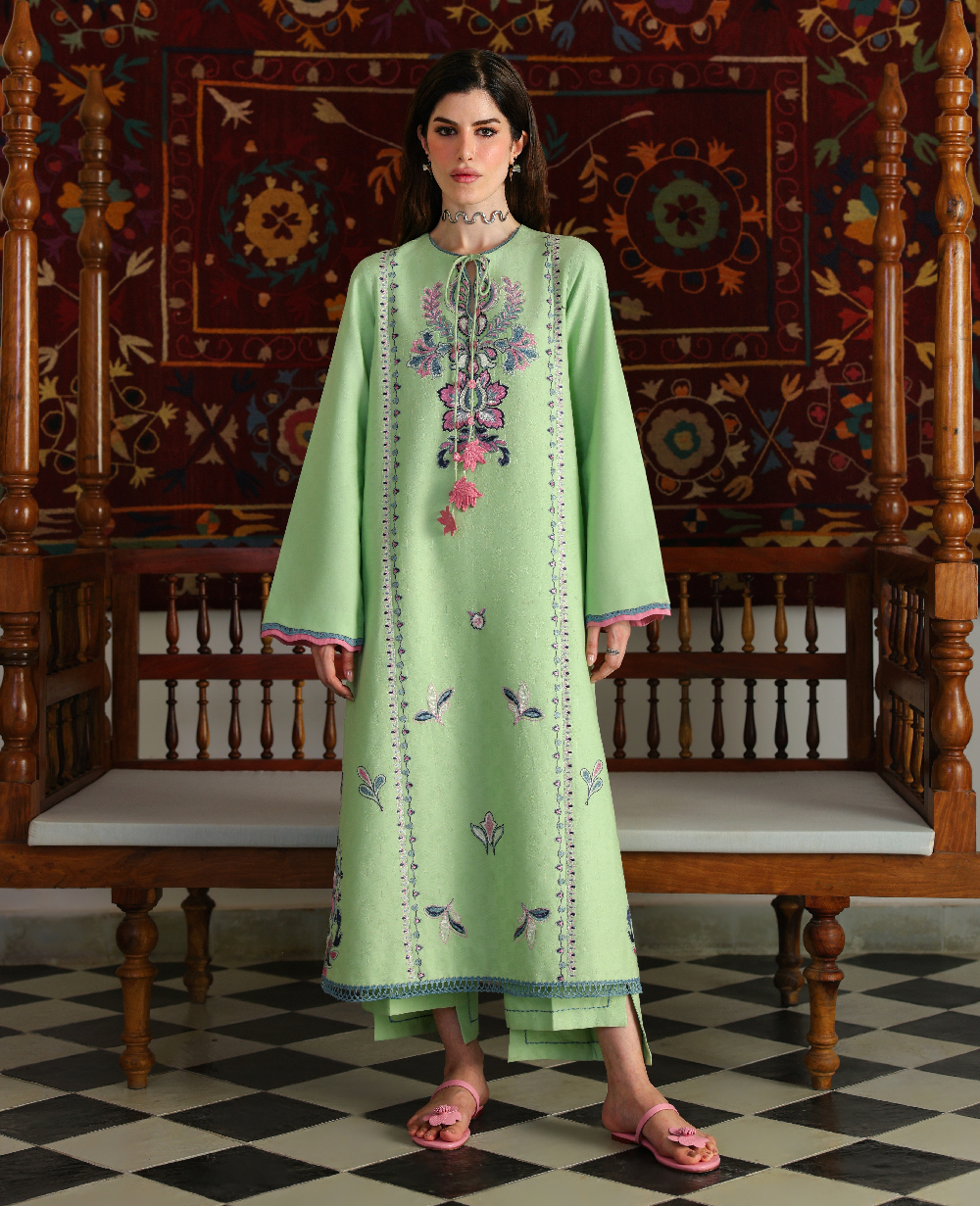 Republic Womenswear | Neonma Essential Pret 26 |Pistachio Poise - Luxury Dress - available at Maria Faisal in UK and USA.