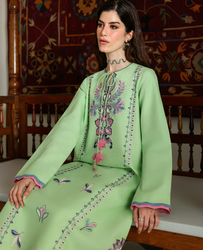 Republic Womenswear | Neonma Essential Pret 26 |Pistachio Poise - Luxury Dress - available at Maria Faisal in UK and USA.