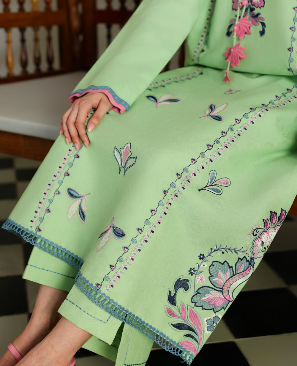 Republic Womenswear | Neonma Essential Pret 26 |Pistachio Poise - Luxury Dress - available at Maria Faisal in UK and USA.