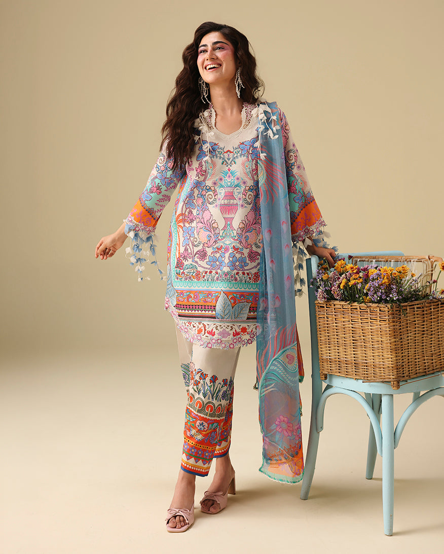 Mushq | Soleil Prints | Eden Whisper - Luxury Dress - available at Maria Faisal in UK and USA.