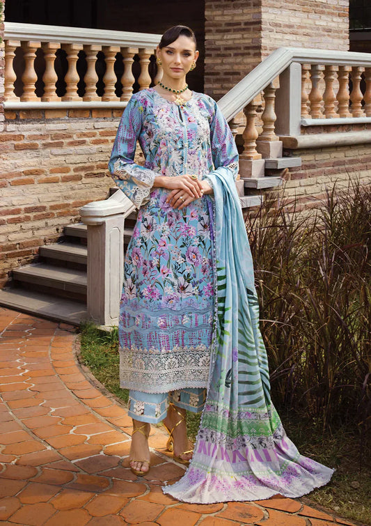 Elaf Premium | Print Chikankari 24 | ECT-03A OCEAN BLUE - Ladies Clothes - Maria Faisal