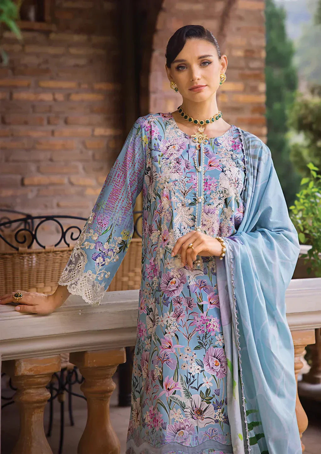 Elaf Premium | Print Chikankari 24 | ECT-03A OCEAN BLUE - Ladies Clothes - Maria Faisal