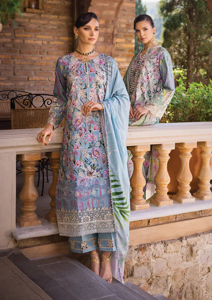 Elaf Premium | Print Chikankari 24 | ECT-03A OCEAN BLUE - Ladies Clothes - Maria Faisal