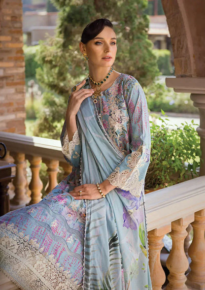 Elaf Premium | Print Chikankari 24 | ECT-03A OCEAN BLUE - Ladies Clothes - Maria Faisal