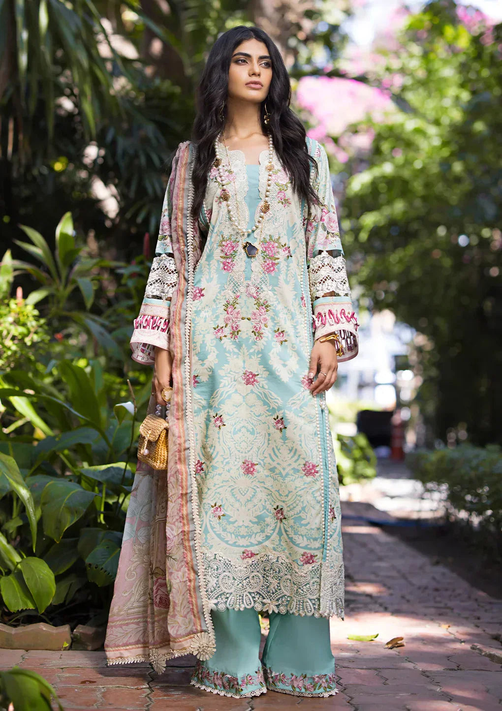Elaf Premium | Signature Embroidered Lawn 24 | ESL-02B PEARLY ESSENCE - Ladies Clothes - Maria Faisal