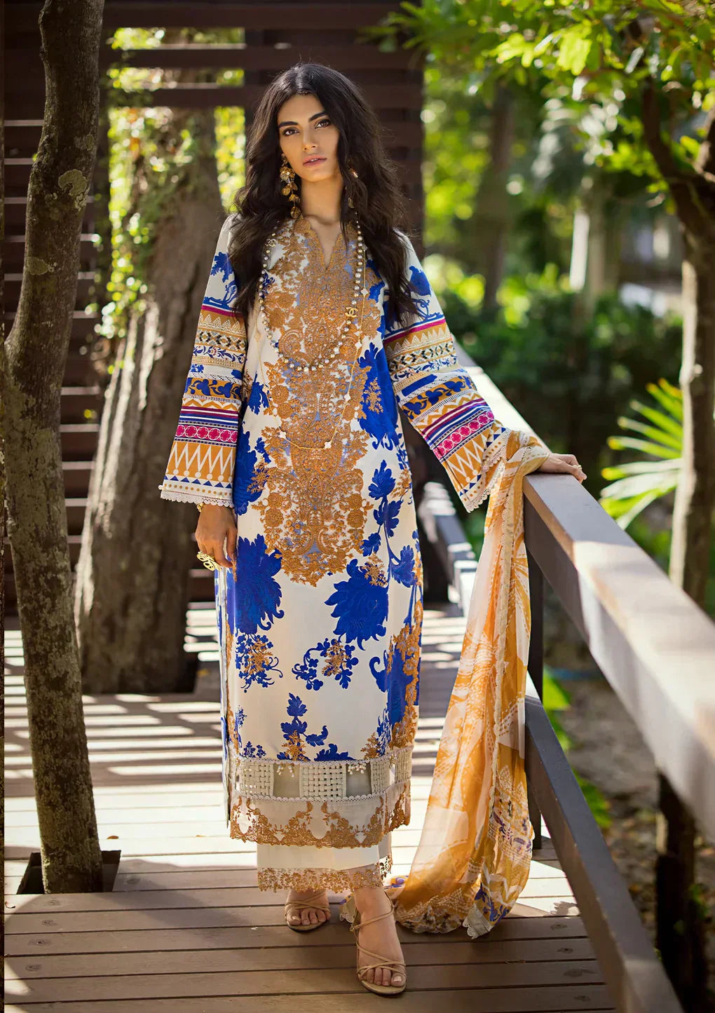 Elaf Premium | Signature Embroidered Lawn 24 | ESL-01A OPRAH - Ladies Clothes - Maria Faisal