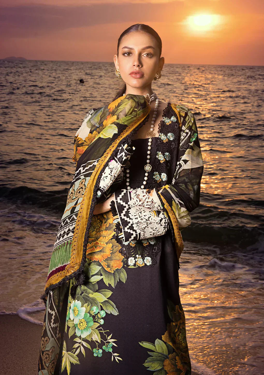 Elaf Premium | Signature Embroidered Lawn 24 | ESL-08B NIGHTFALL - Ladies Clothes - Maria Faisal