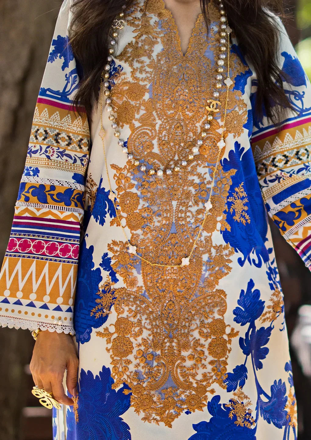 Elaf Premium | Signature Embroidered Lawn 24 | ESL-01A OPRAH - Ladies Clothes - Maria Faisal