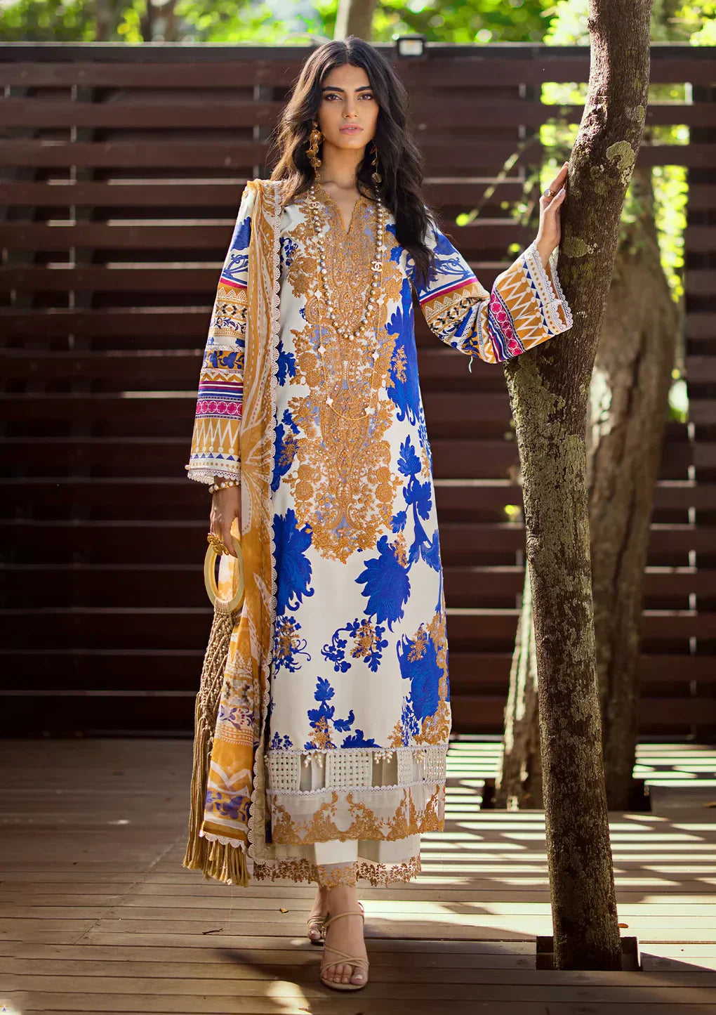 Elaf Premium | Signature Embroidered Lawn 24 | ESL-01A OPRAH - Ladies Clothes - Maria Faisal