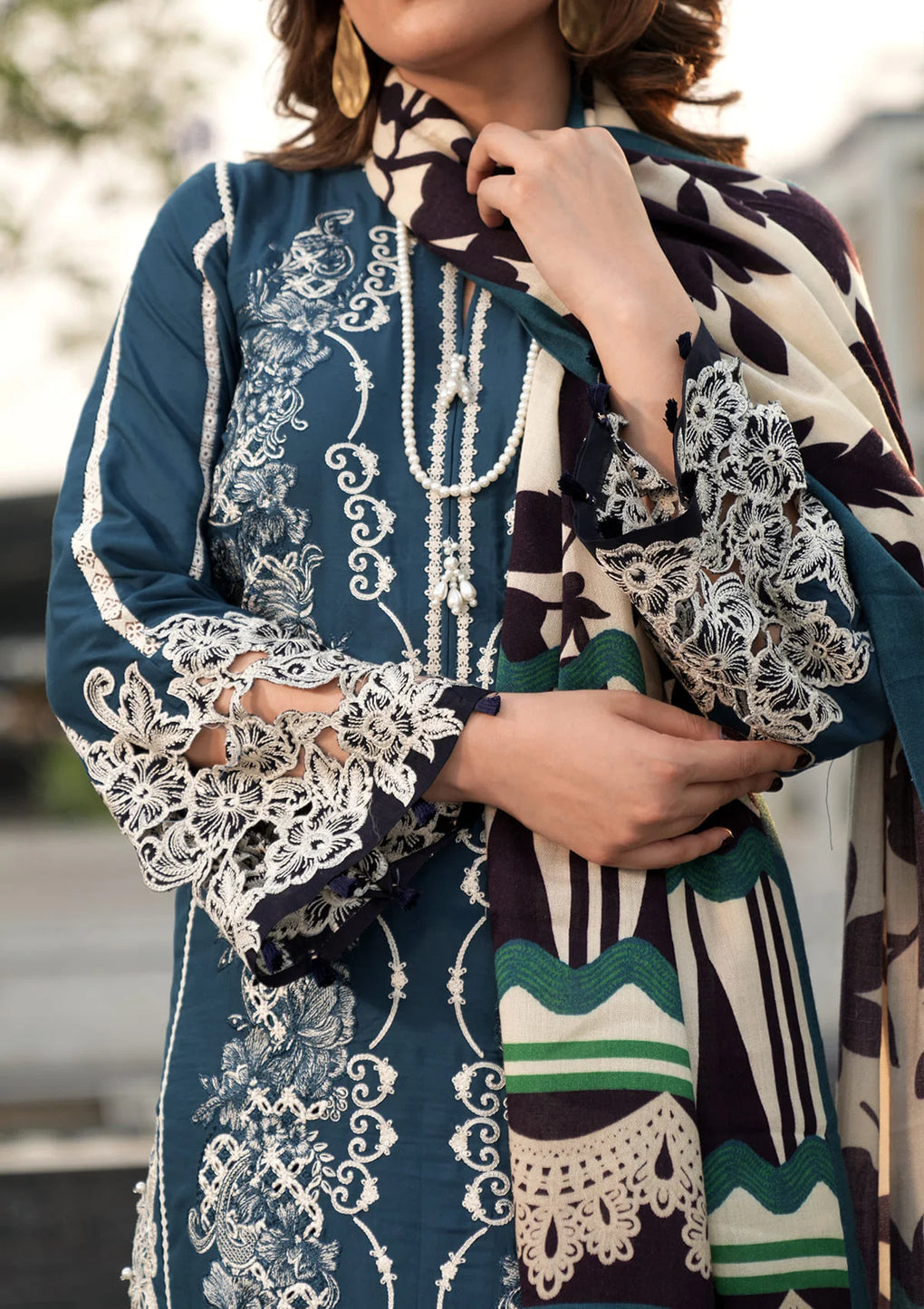 Elaf Premium | Winter Pashmina Shawl Collection | EPW-1B Heartfelt Whisper - Designer Dress with Intricate embroidery and embellishments. Shop elegent wedding dress at Maria Faisal.