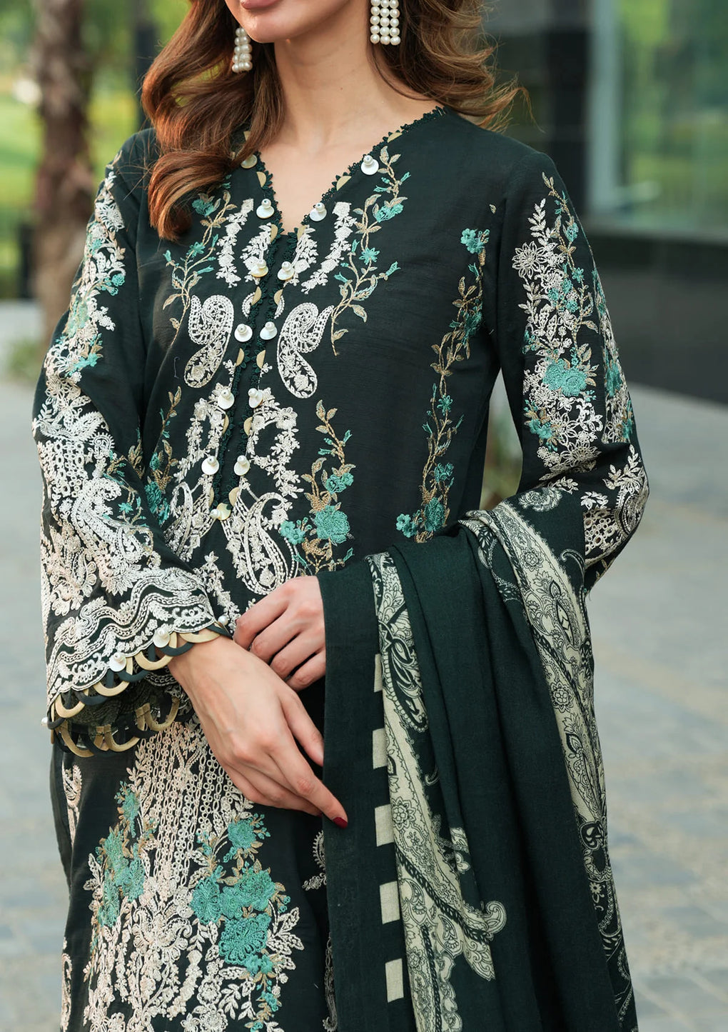 Elaf Premium | Winter Pashmina Shawl Collection | EPW-2A Sweet Harmony - Designer Dress with Intricate embroidery and embellishments. Shop elegent wedding dress at Maria Faisal.