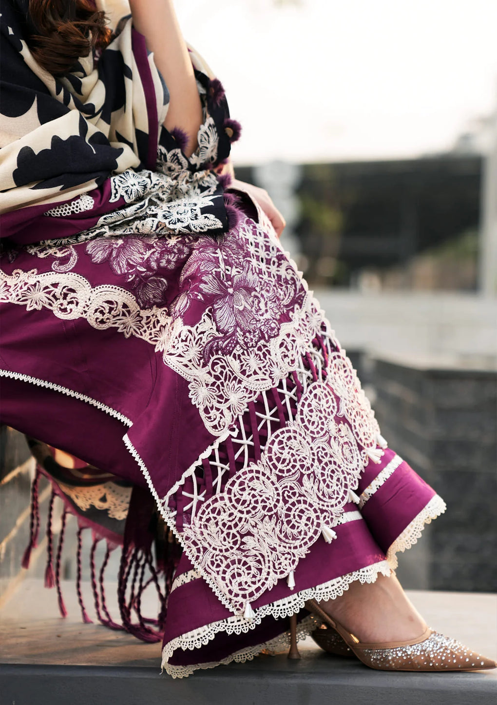 Elaf Premium | Winter Pashmina Shawl Collection | EPW-1A Infinite Love - Designer Dress with Intricate embroidery and embellishments. Shop elegent wedding dress at Maria Faisal.