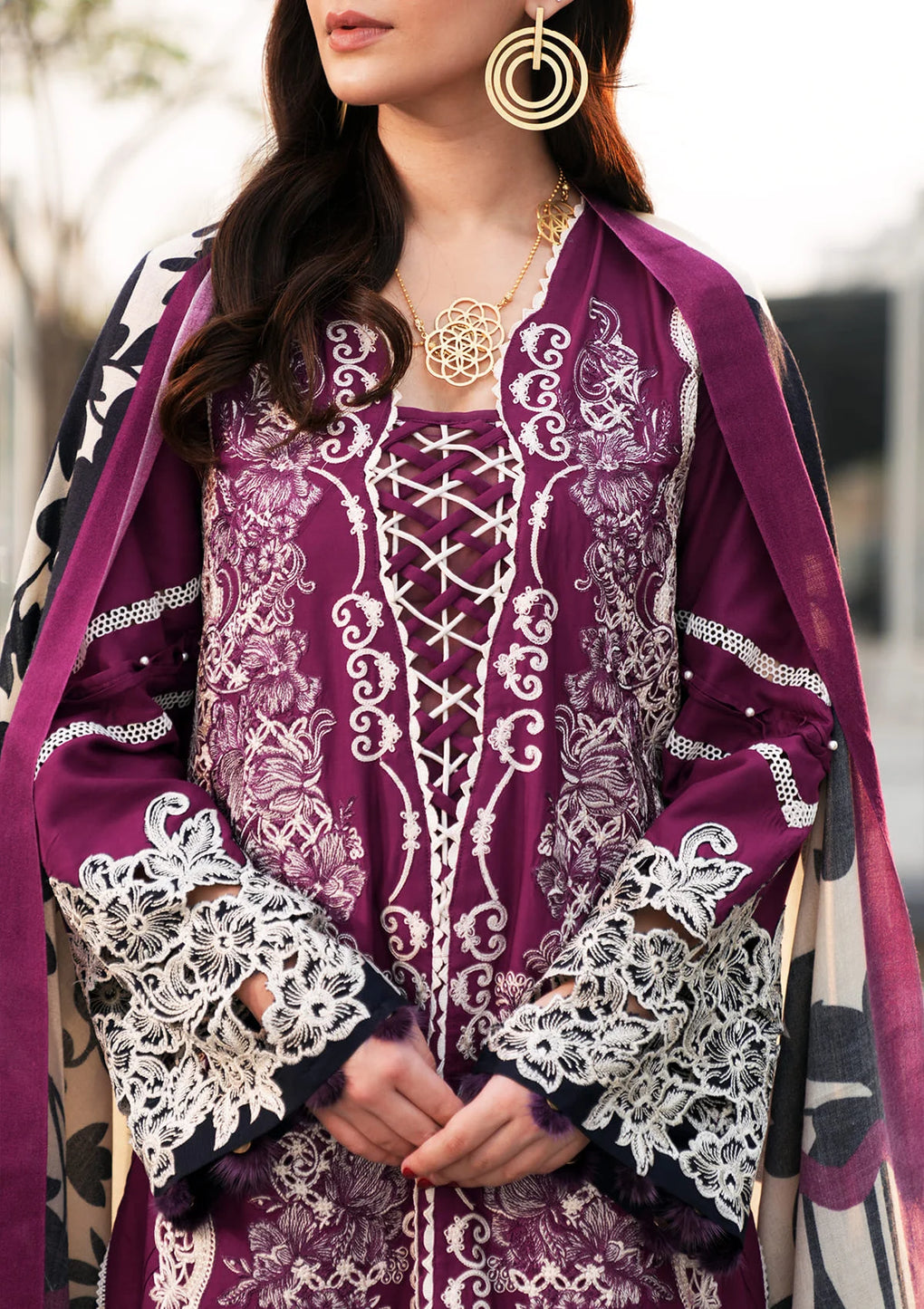 Elaf Premium | Winter Pashmina Shawl Collection | EPW-1A Infinite Love - Designer Dress with Intricate embroidery and embellishments. Shop elegent wedding dress at Maria Faisal.