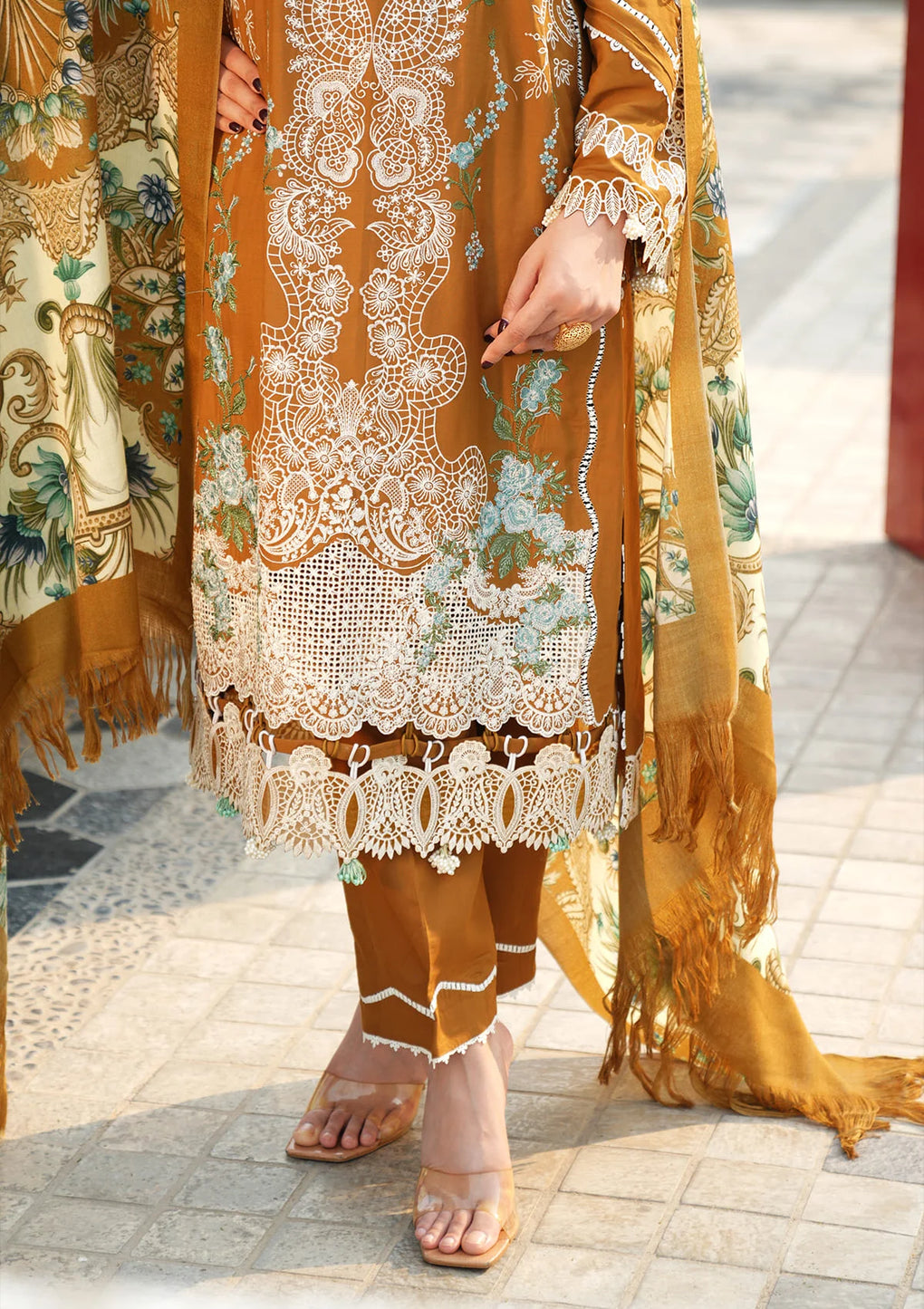 Elaf Premium | Winter Pashmina Shawl Collection | EPW-3A Sunkissed Meadows - Designer Dress with Intricate embroidery and embellishments. Shop elegent wedding dress at Maria Faisal.