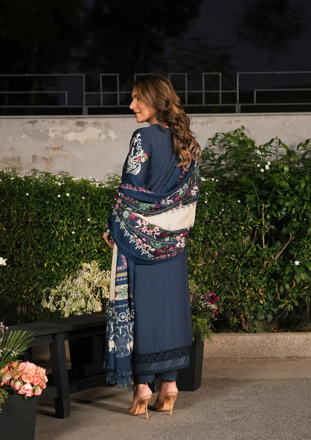 Elaf Premium | Winter Pashmina Shawl Collection | EPW-6B Moonlit Promises - Designer Dress with Intricate embroidery and embellishments. Shop elegent wedding dress at Maria Faisal.