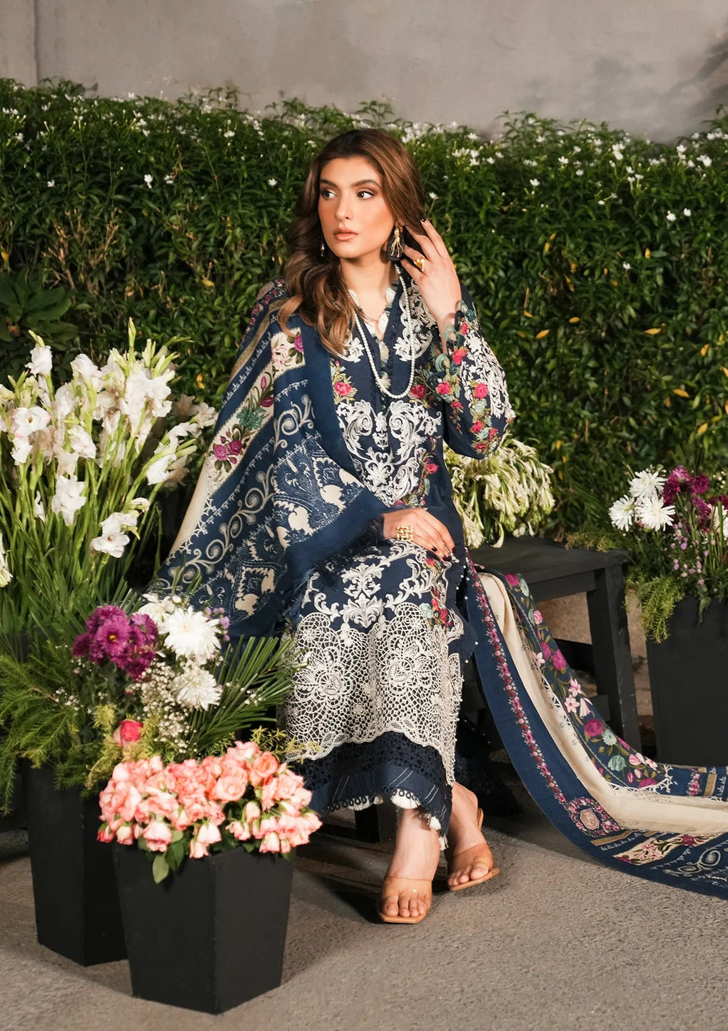 Elaf Premium | Winter Pashmina Shawl Collection | EPW-6B Moonlit Promises - Designer Dress with Intricate embroidery and embellishments. Shop elegent wedding dress at Maria Faisal.