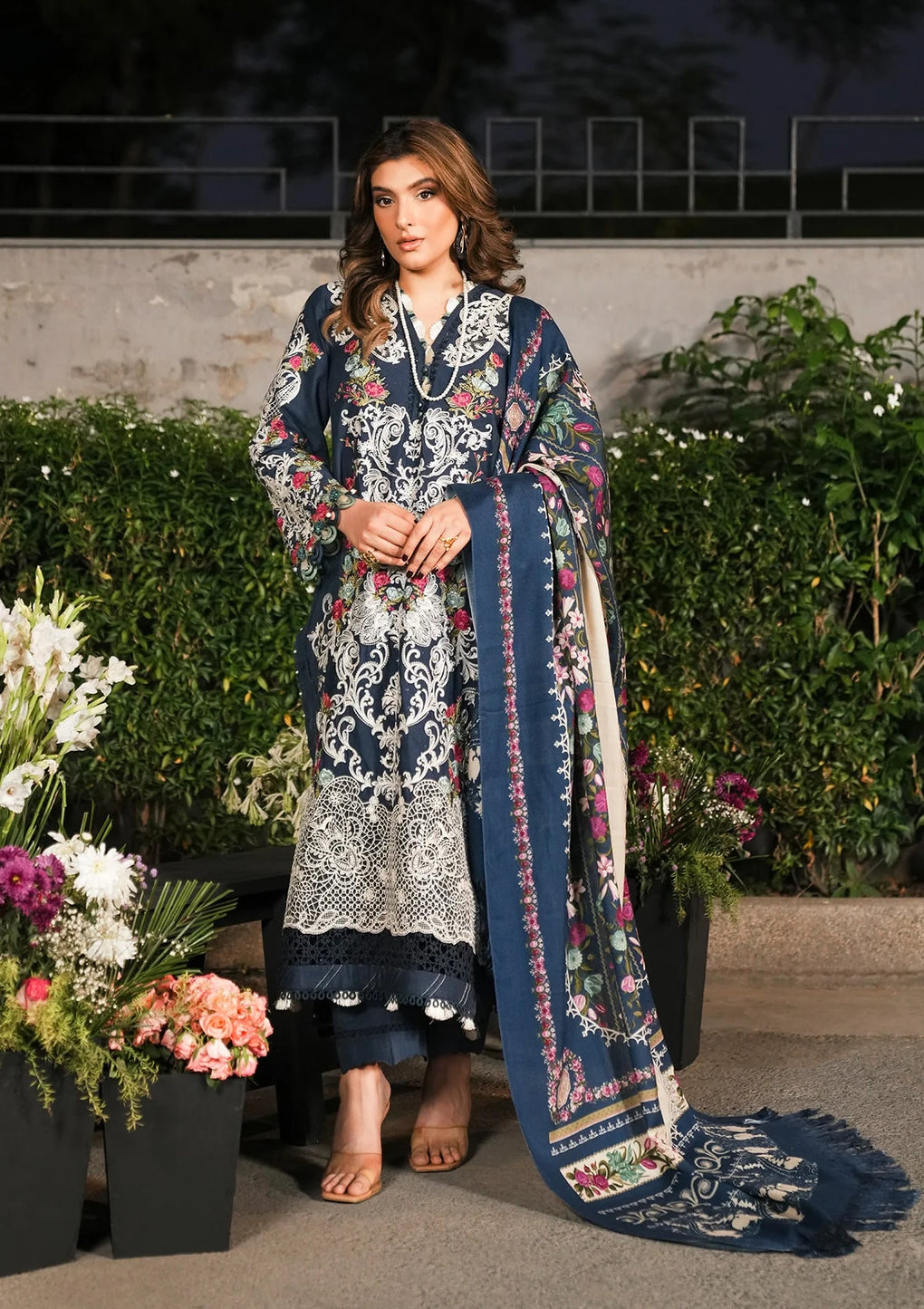 Elaf Premium | Winter Pashmina Shawl Collection | EPW-6B Moonlit Promises - Designer Dress with Intricate embroidery and embellishments. Shop elegent wedding dress at Maria Faisal.