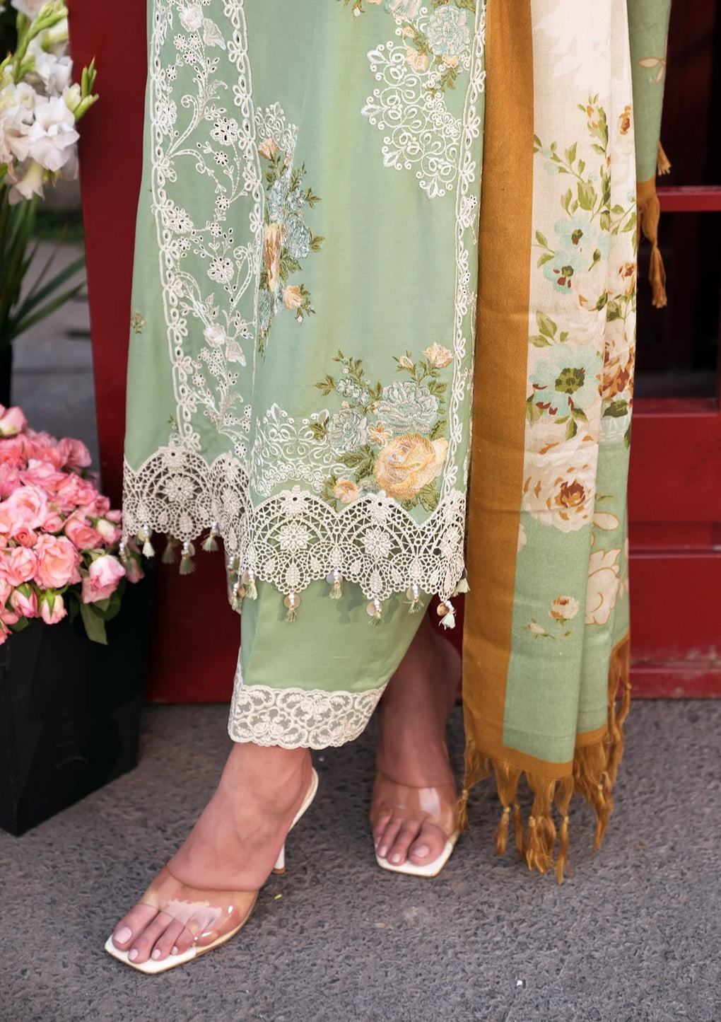 Elaf Premium | Winter Pashmina Shawl Collection | EPW-4B Whispers of Joy - Designer Dress with Intricate embroidery and embellishments. Shop elegent wedding dress at Maria Faisal.