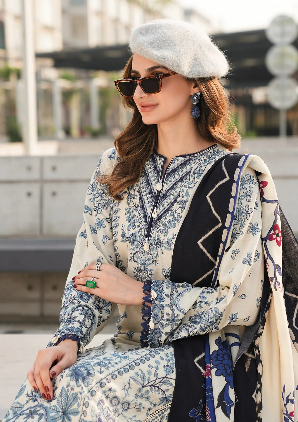Elaf Premium | Winter Pashmina Shawl Collection | EPW-5B Cherished Memories - Designer Dress with Intricate embroidery and embellishments. Shop elegent wedding dress at Maria Faisal.