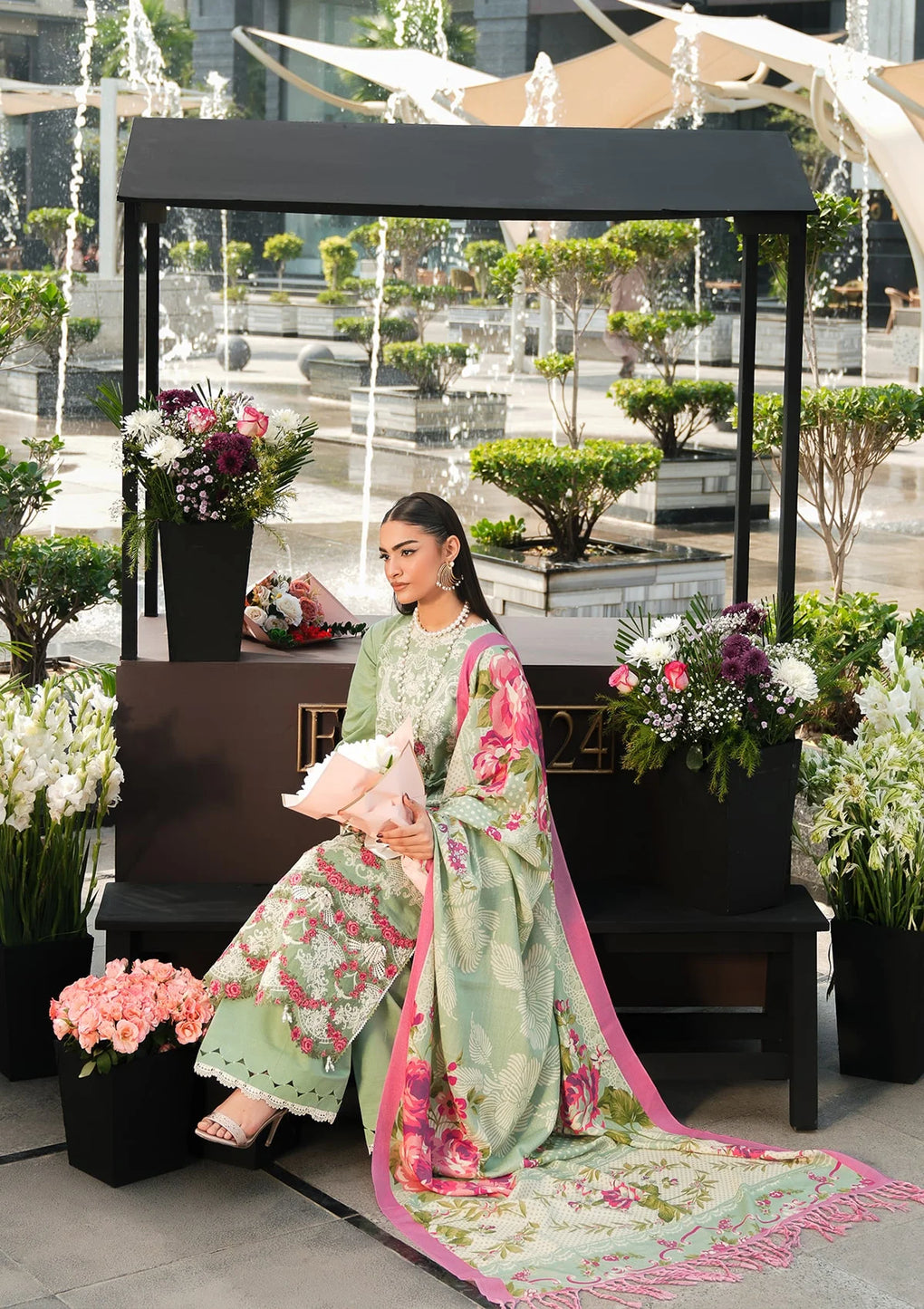 Elaf Premium | Winter Pashmina Shawl Collection | EPW-7A Passionate Dance - Designer Dress with Intricate embroidery and embellishments. Shop elegent wedding dress at Maria Faisal.
