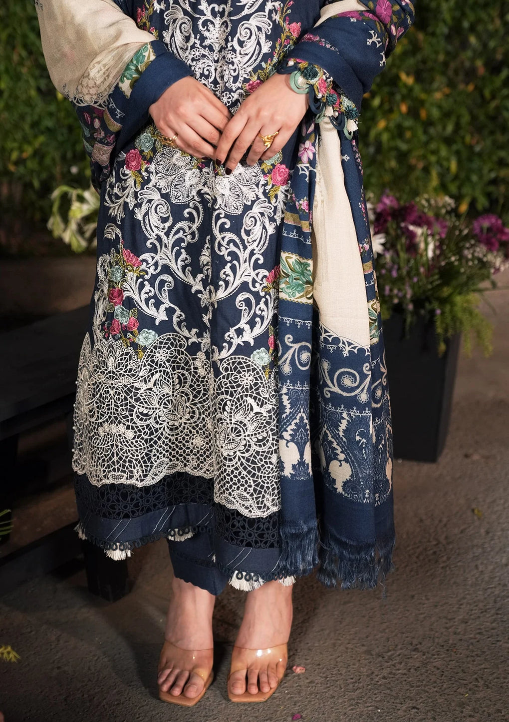 Elaf Premium | Winter Pashmina Shawl Collection | EPW-6B Moonlit Promises - Designer Dress with Intricate embroidery and embellishments. Shop elegent wedding dress at Maria Faisal.