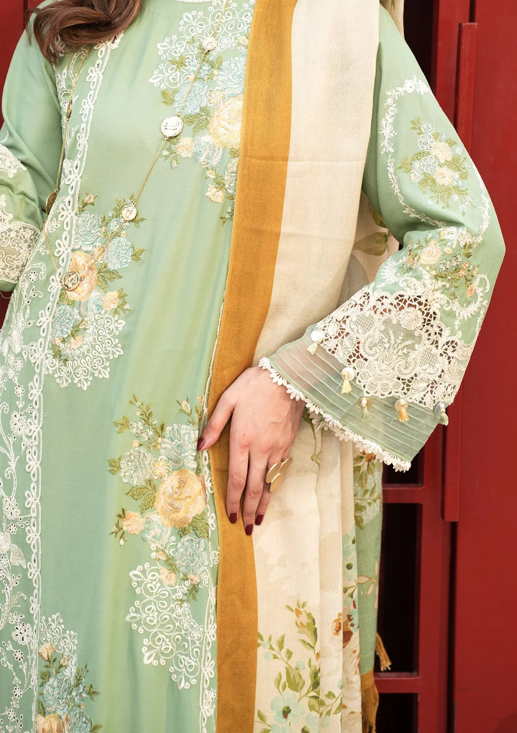 Elaf Premium | Winter Pashmina Shawl Collection | EPW-4B Whispers of Joy - Designer Dress with Intricate embroidery and embellishments. Shop elegent wedding dress at Maria Faisal.
