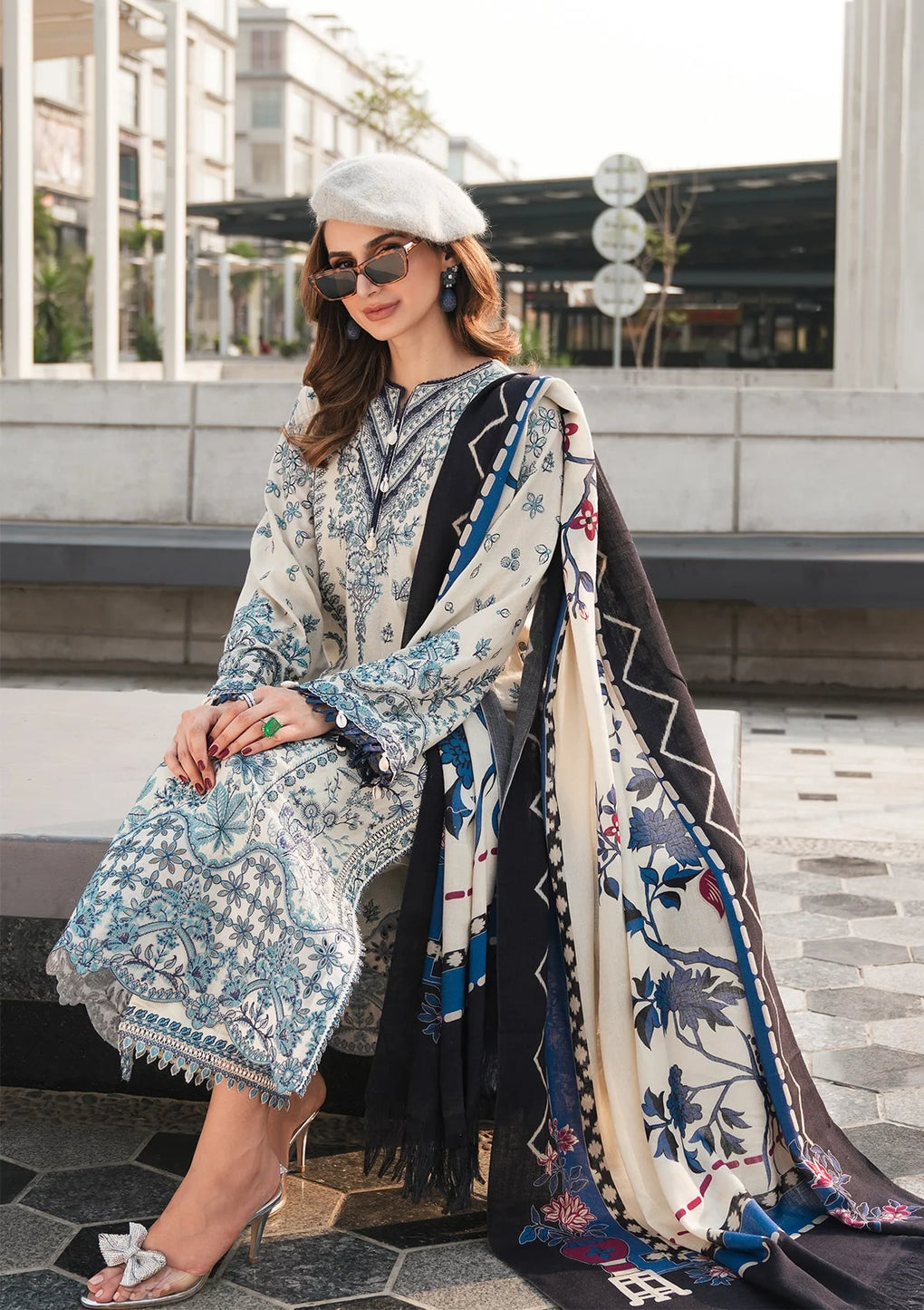Elaf Premium | Winter Pashmina Shawl Collection | EPW-5B Cherished Memories - Designer Dress with Intricate embroidery and embellishments. Shop elegent wedding dress at Maria Faisal.