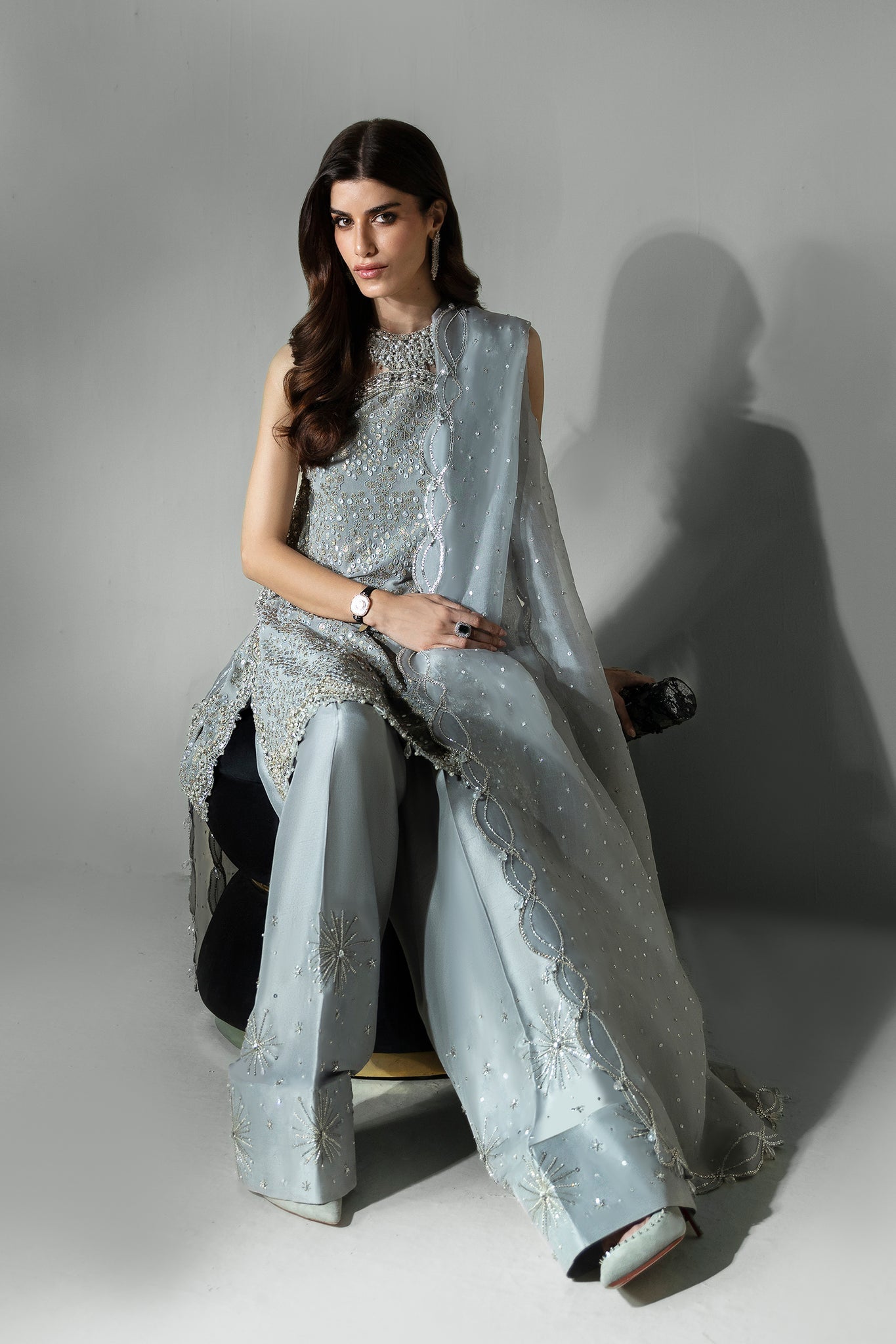 Elan | Pret Crepusule | ÃCLAT DE GLACE (EP-21307) - Designer Dress with Intricate embroidery and embellishments. Shop elegent wedding dress at Maria Faisal.