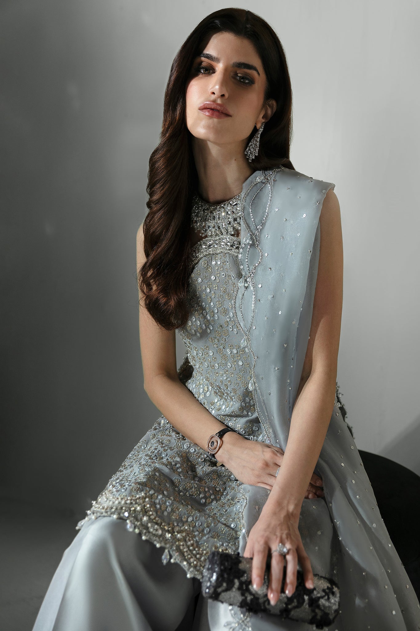 Elan | Pret Crepusule | ÃCLAT DE GLACE (EP-21307) - Designer Dress with Intricate embroidery and embellishments. Shop elegent wedding dress at Maria Faisal.